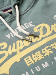 Superdry Drius Green Marl 100% Cotton Puff Print vl Graphic Hoodie - Image 6 of 6