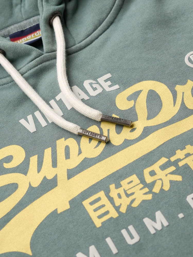Superdry Drius Green Marl 100% Cotton Puff Print vl Graphic Hoodie - Image 6 of 6