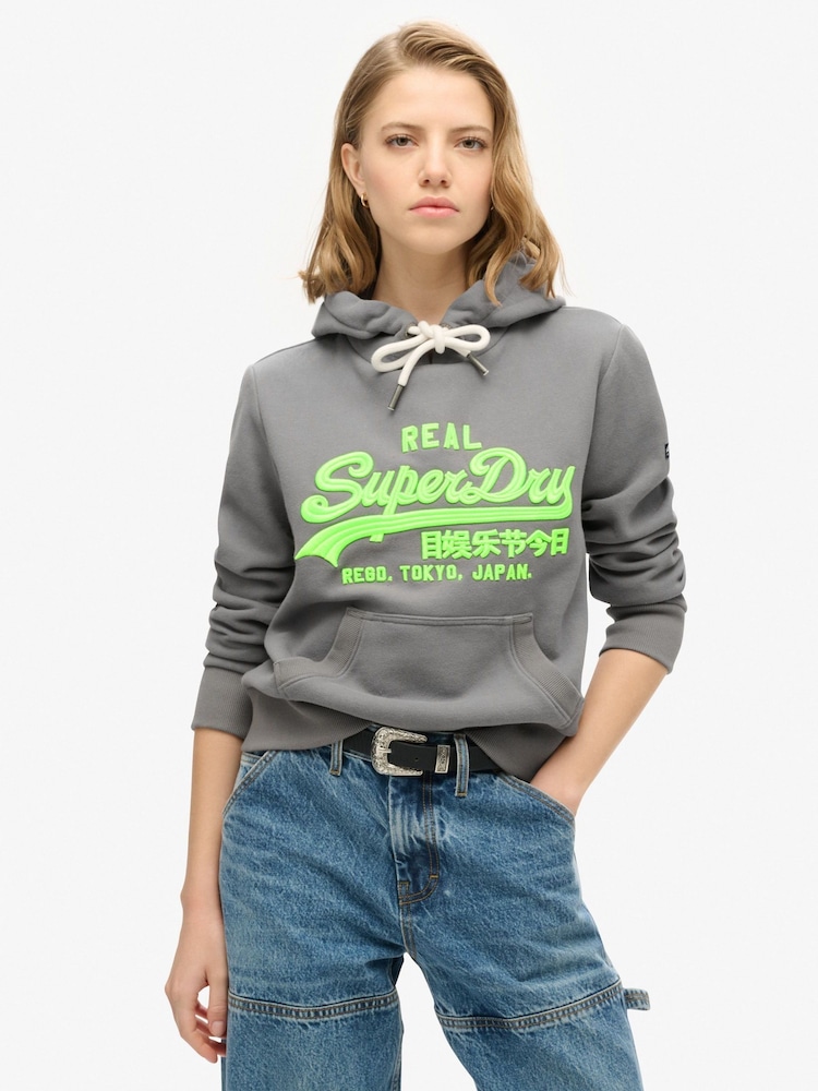 Superdry Mid Grey Neon vl Emb Graphic Hoodie - Image 1 of 5