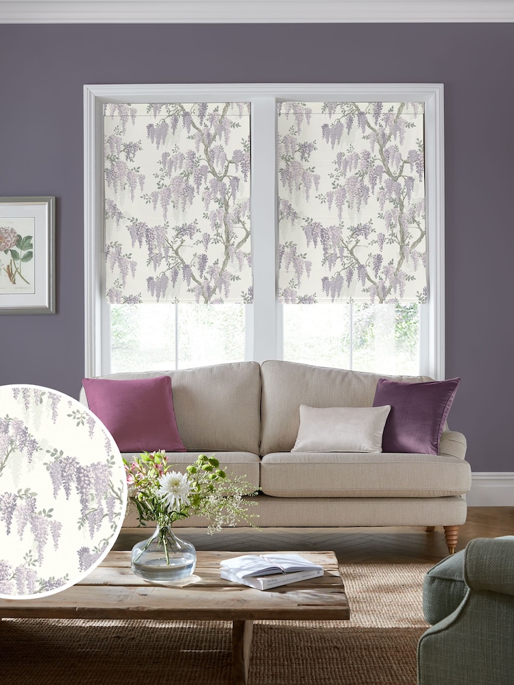 Laura Ashley Lavender Wisteria Made to Measure 100% Cotton Roman Blinds - Image 1 of 6