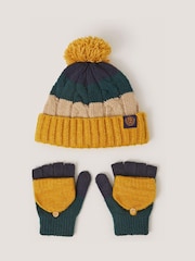 Monsoon Yellow Colourblock Beanie Hat & Gloves Set - Image 1 of 2