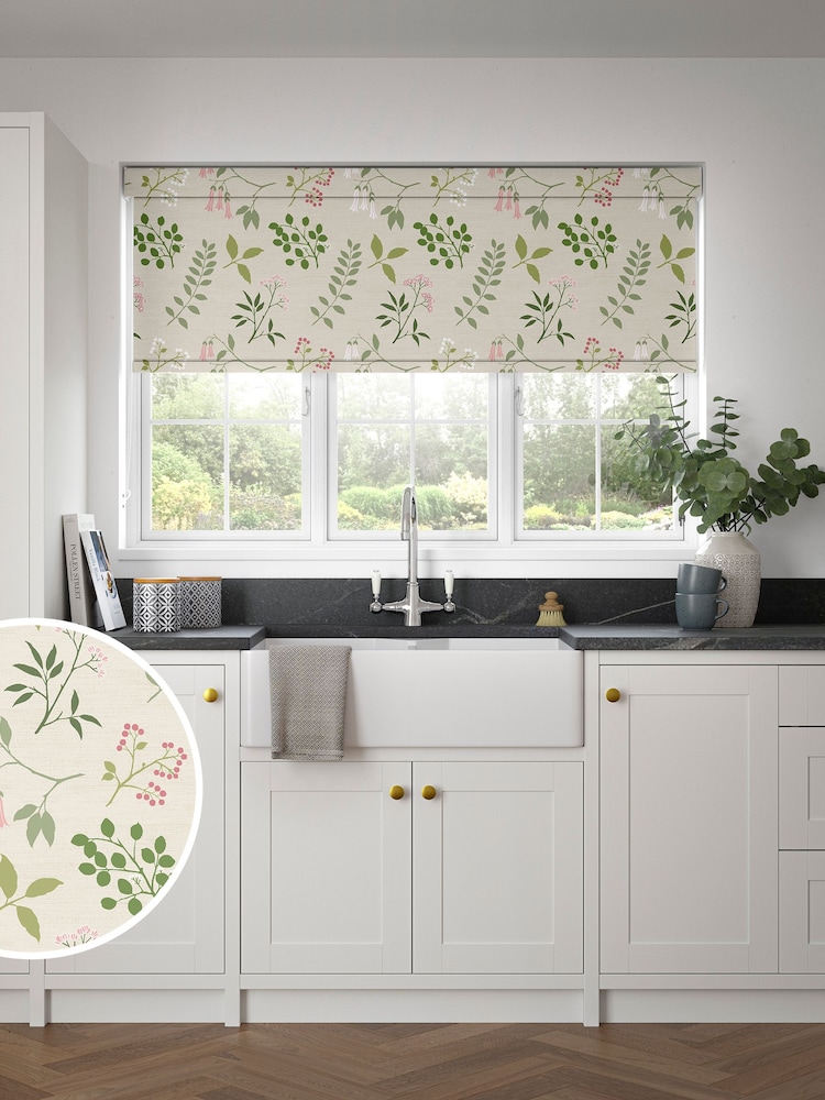 Pink Printed Leaves Made to Measure Roller Blind - Image 1 of 6
