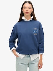 Superdry Sea Blue Oil Blue Green Luxe Metallic Logo Loose Sweatshirt - Image 1 of 5
