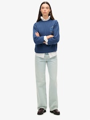 Superdry Sea Blue Oil Blue Green Luxe Metallic Logo Loose Sweatshirt - Image 2 of 5