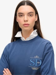 Superdry Sea Blue Oil Blue Green Luxe Metallic Logo Loose Sweatshirt - Image 3 of 5