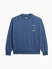 Superdry Sea Blue Oil Blue Green Luxe Metallic Logo Loose Sweatshirt - Image 4 of 5