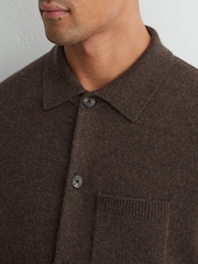 חום שוקולד מלאנז' - Reiss Saltash 100% Cashmere Button-Through Shirt - תמונה 4 מתוך 7