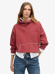 Superdry Red Essential Logo Overdyed 100% Cotton Hoodie - Image 1 of 4