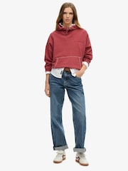 Superdry Red Essential Logo Overdyed 100% Cotton Hoodie - Image 2 of 4