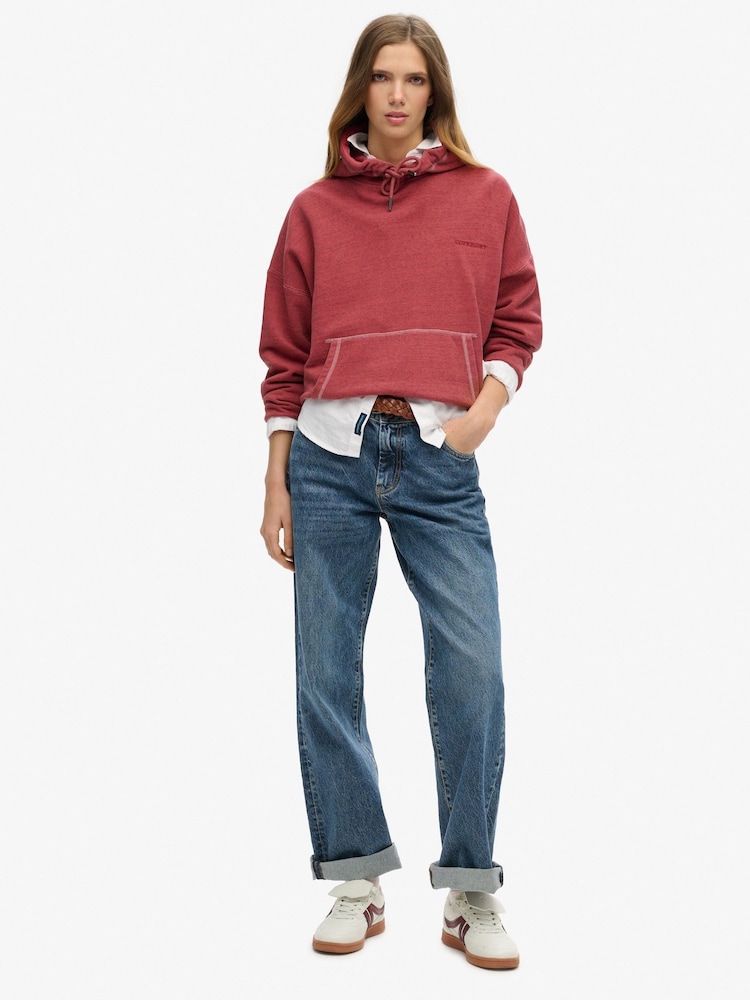 Superdry Red Essential Logo Overdyed 100% Cotton Hoodie - Image 2 of 4