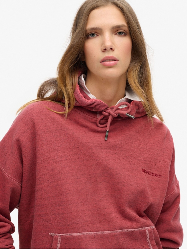 Superdry Red Essential Logo Overdyed 100% Cotton Hoodie - Image 3 of 4