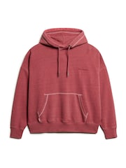 Superdry Red Essential Logo Overdyed 100% Cotton Hoodie - Image 4 of 4