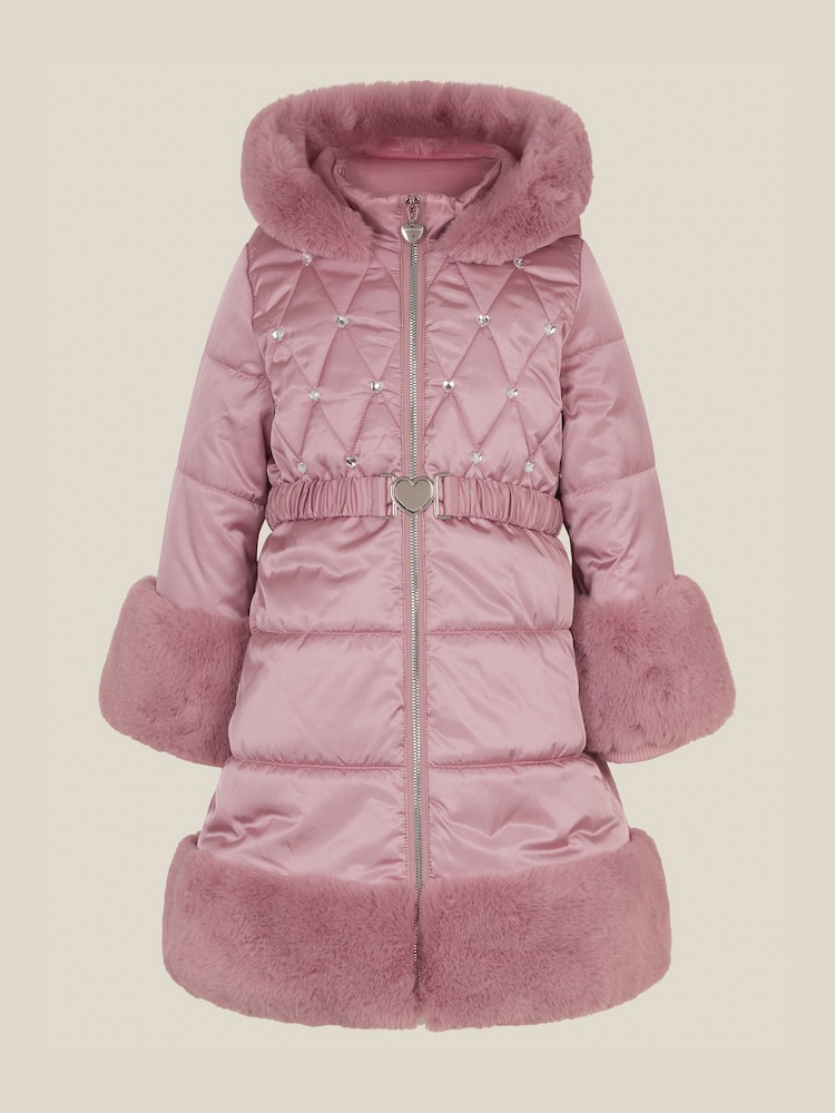 Monsoon Pink Jewel Heart Quilted Puffer Coat - Image 2 of 4 Monsoon Pink Jewel Heart Quilted Puffer Coat - Image 2 of 4