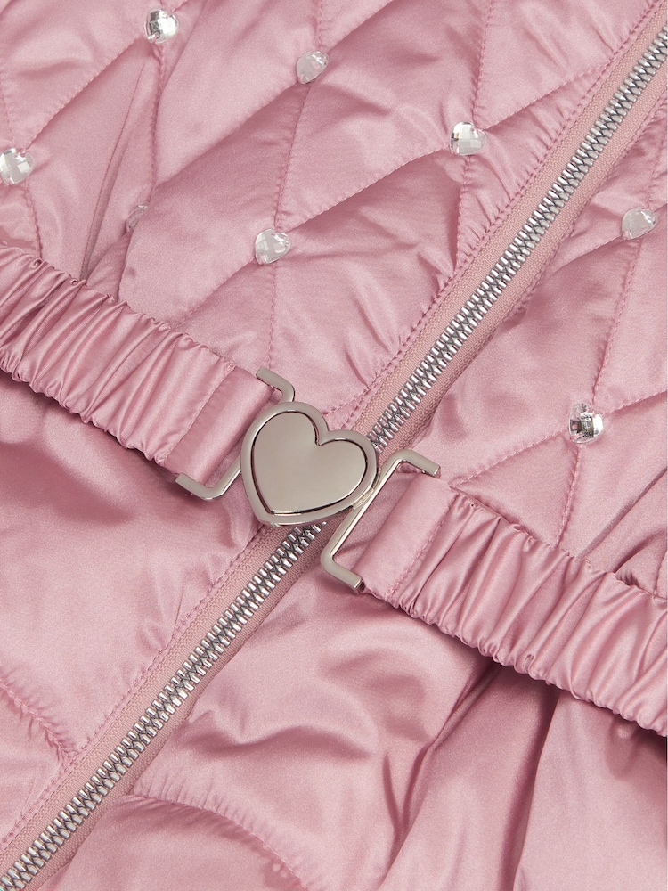 Monsoon Pink Jewel Heart Quilted Puffer Coat - Image 4 of 4 Monsoon Pink Jewel Heart Quilted Puffer Coat - Image 4 of 4
