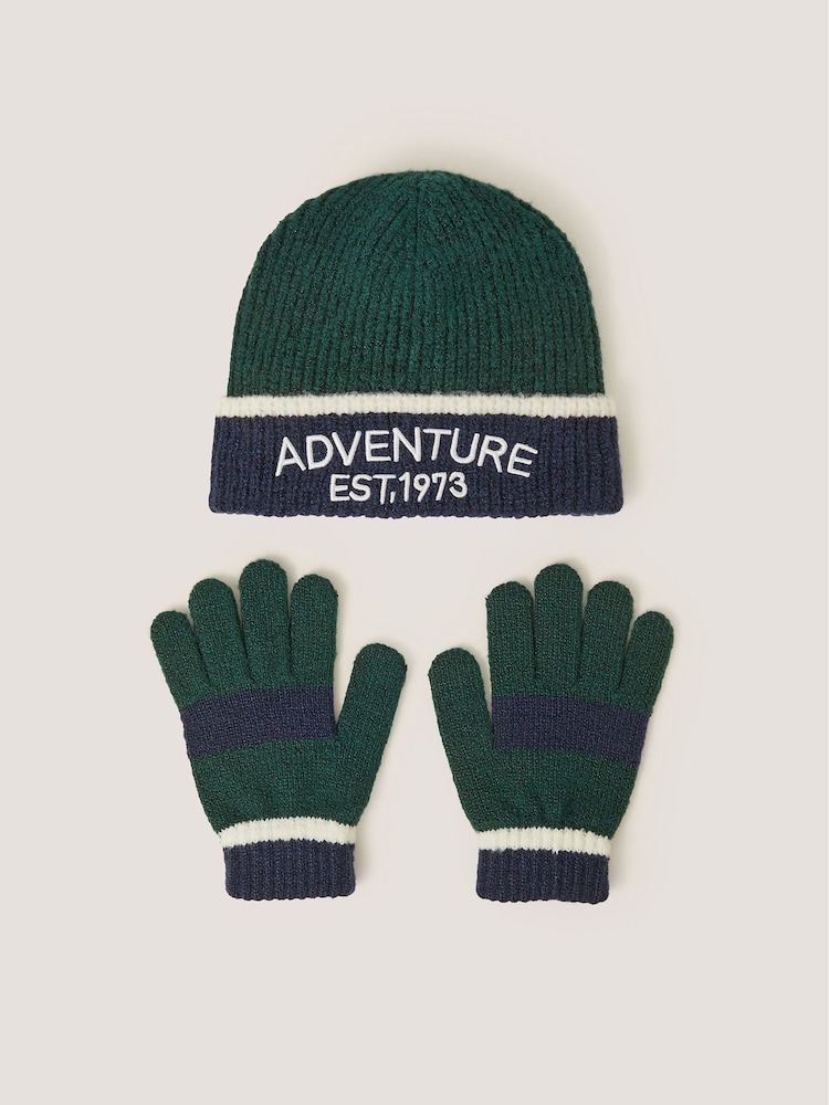 Monsoon Green Colourblock Beanie Hat & Gloves Set - Image 1 of 3 Monsoon Green Colourblock Beanie Hat & Gloves Set - Image 1 of 3