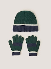 Monsoon Green Colourblock Beanie Hat & Gloves Set - Image 2 of 3