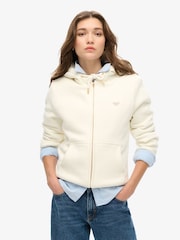 Superdry Off White Essential Borg Lined Zip Hoodie - Image 1 of 6