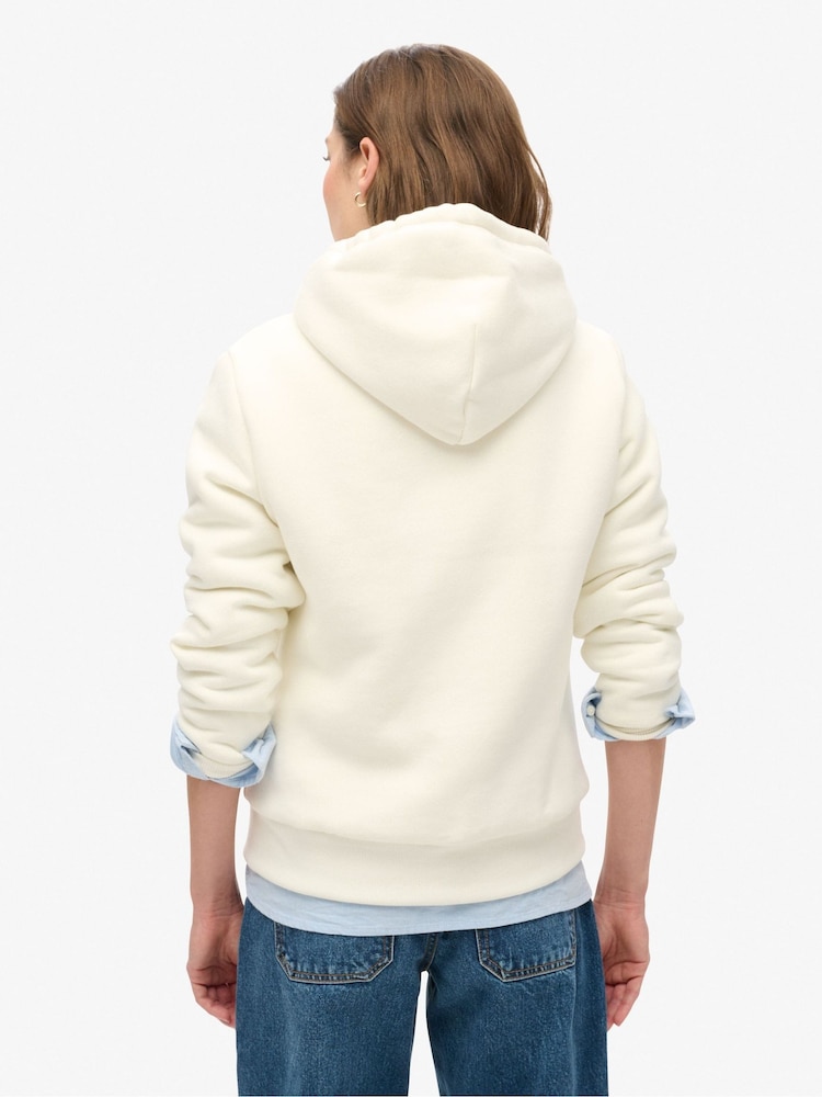 Superdry Off White Essential Borg Lined Zip Hoodie - Image 2 of 6