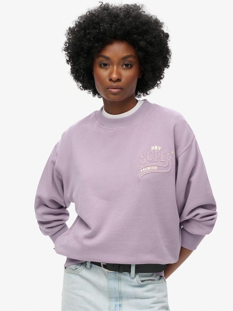 Superdry Brassica Lilac Oil Blue Green Luxe Metallic Logo Loose Sweatshirt - Image 1 of 5