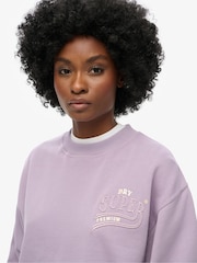 Superdry Brassica Lilac Oil Blue Green Luxe Metallic Logo Loose Sweatshirt - Image 3 of 5