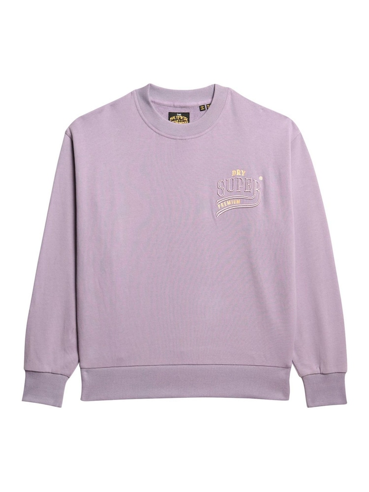 Superdry Brassica Lilac Oil Blue Green Luxe Metallic Logo Loose Sweatshirt - Image 4 of 5