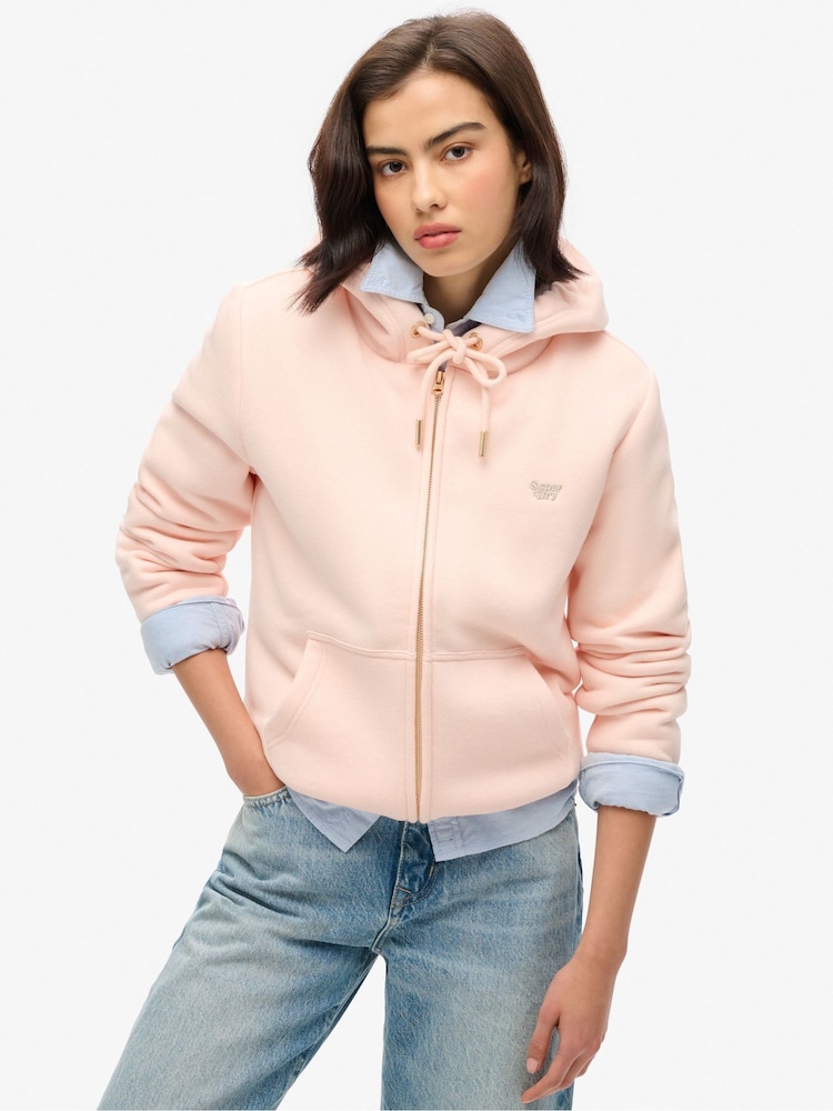 Superdry Pink Clay Essential Borg Lined Zip Hoodie - Image 1 of 5