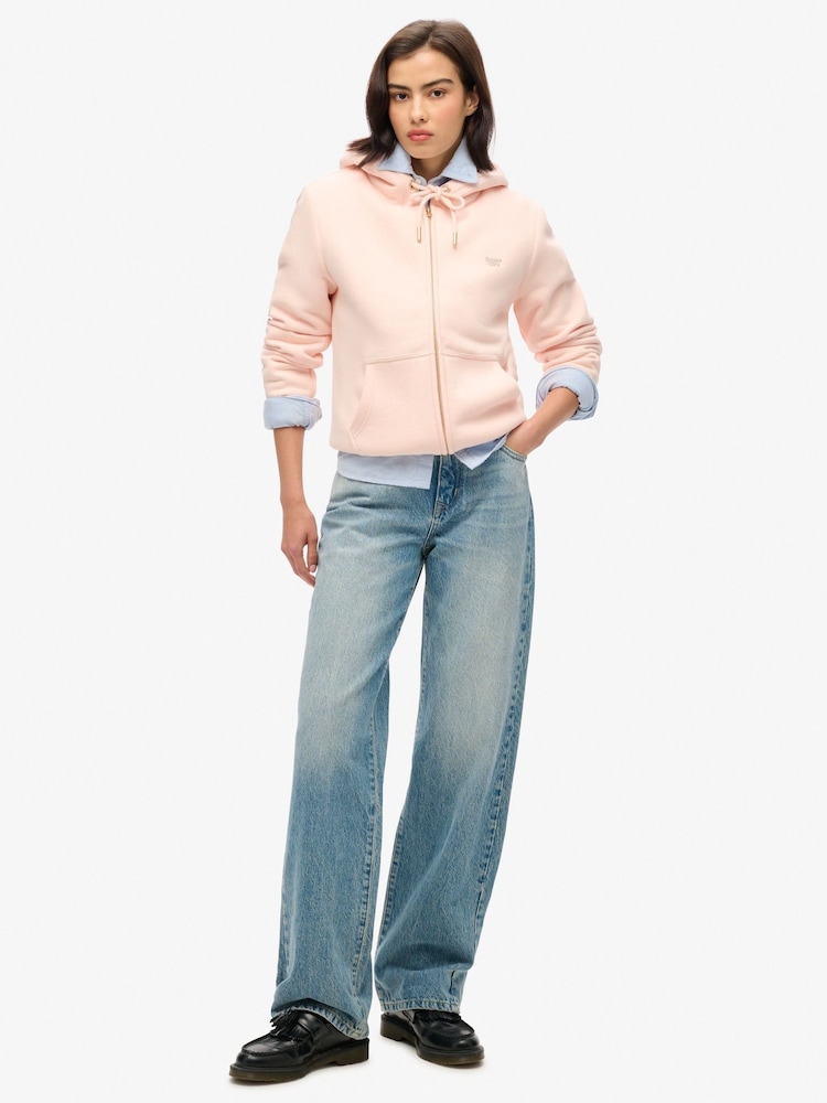 Superdry Pink Clay Essential Borg Lined Zip Hoodie - Image 2 of 5