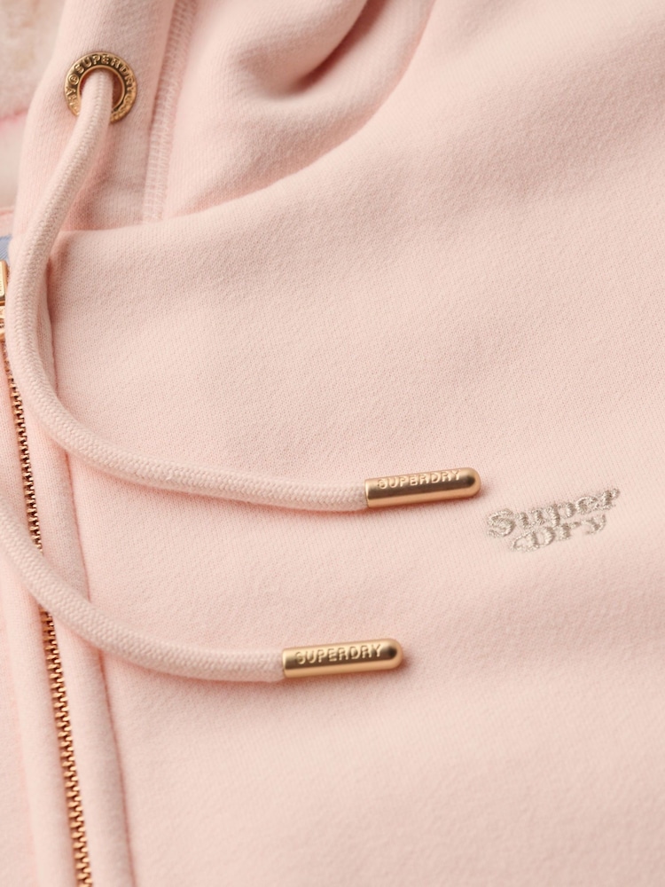 Superdry Pink Clay Essential Borg Lined Zip Hoodie - Image 5 of 5