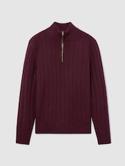 Reiss Bordeaux Douglas Wool Stitch-Detail Half-Zip Jumper - Image 2 of 7