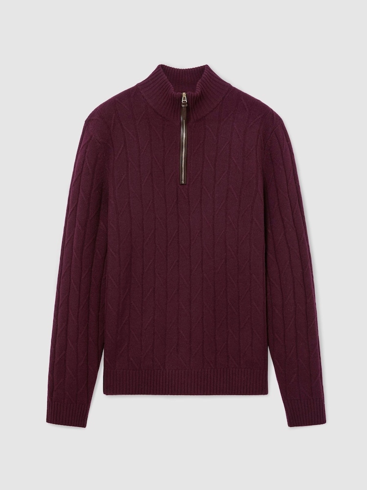 Reiss Bordeaux Douglas Wool Stitch-Detail Half-Zip Jumper - Image 2 of 7 Reiss Bordeaux Douglas Wool Stitch-Detail Half-Zip Jumper - Image 2 of 7