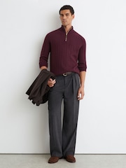 Reiss Bordeaux Douglas Wool Stitch-Detail Half-Zip Jumper - Image 3 of 7