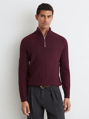 Reiss Bordeaux Douglas Wool Stitch-Detail Half-Zip Jumper - Image 4 of 7