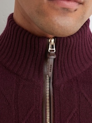 Reiss Bordeaux Douglas Wool Stitch-Detail Half-Zip Jumper - Image 5 of 7