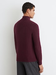 Reiss Bordeaux Douglas Wool Stitch-Detail Half-Zip Jumper - Image 6 of 7