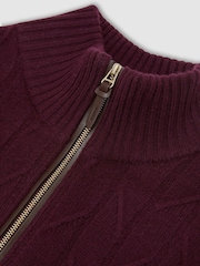 Reiss Bordeaux Douglas Wool Stitch-Detail Half-Zip Jumper - Image 7 of 7