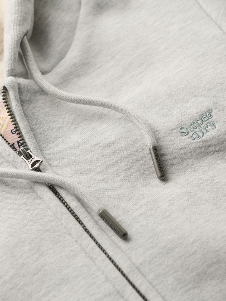Superdry Glacier Grey Marl Essential Borg Lined Zip Hoodie - Image 4 of 4