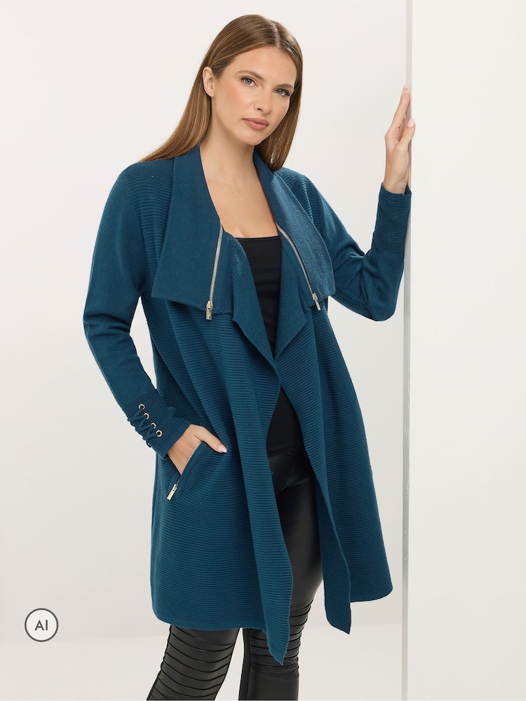 Star by Julien MacDonald Green Zip Shawl Collar Cardigan - Image 1 of 6