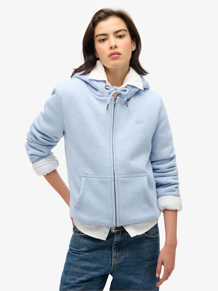 Superdry Blue Fog Marl Essential Borg Lined Zip Hoodie - Image 1 of 3