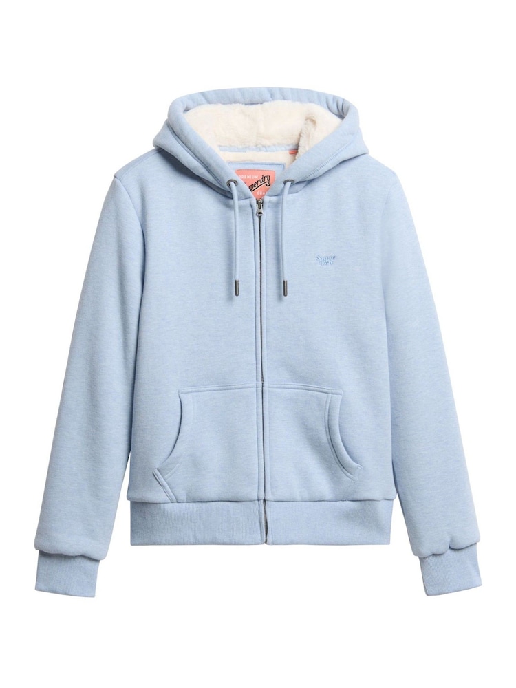 Superdry Blue Fog Marl Essential Borg Lined Zip Hoodie - Image 2 of 3