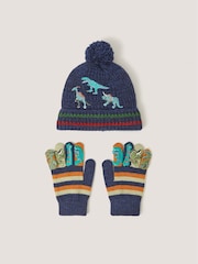Monsoon Blue Dinosaur Hat & Gloves Set - Image 1 of 3