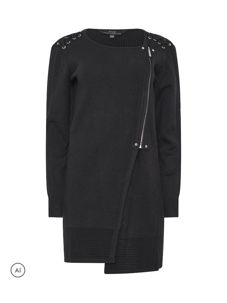 Star by Julien MacDonald Black Eyelet Zip Up Cardigan - Image 1 of 2 Star by Julien MacDonald Black Eyelet Zip Up Cardigan - Image 1 of 2