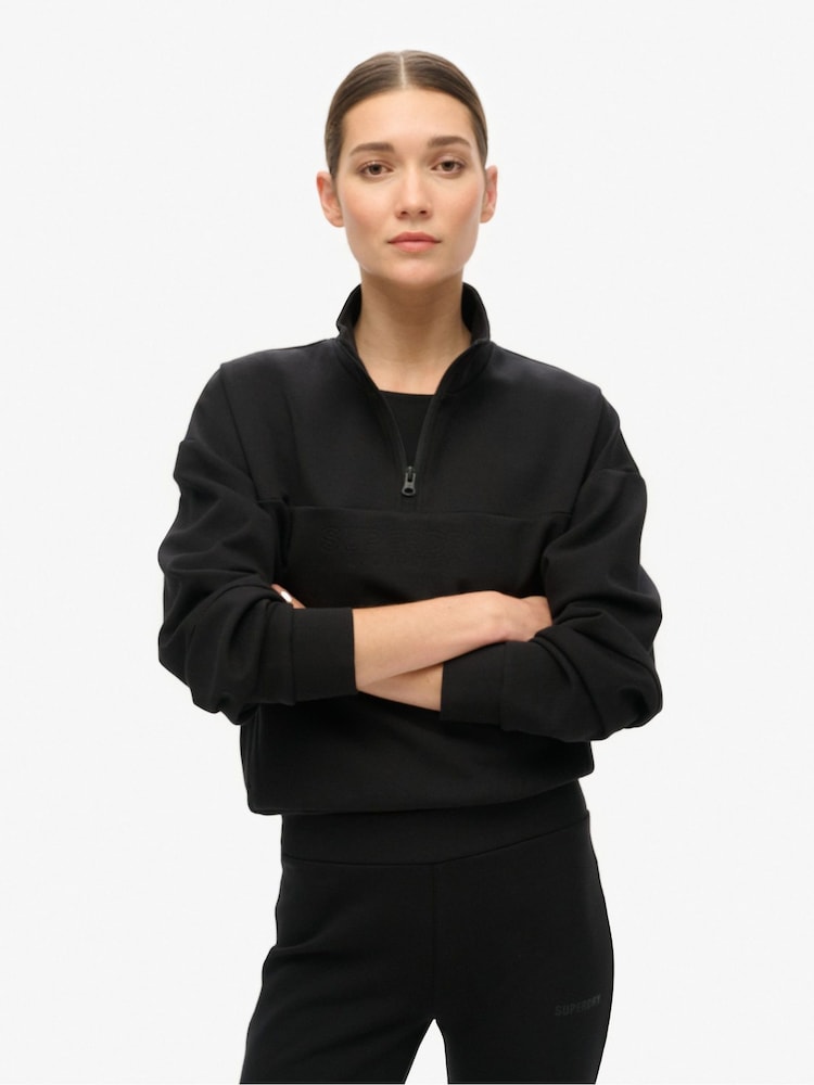 Superdry Black Sport Tech Relaxed Half Zip Jumpers - Image 1 of 4