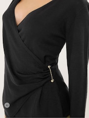 Star by Julien MacDonald Black Wrap Jumper With Metal Trim - Image 4 of 6