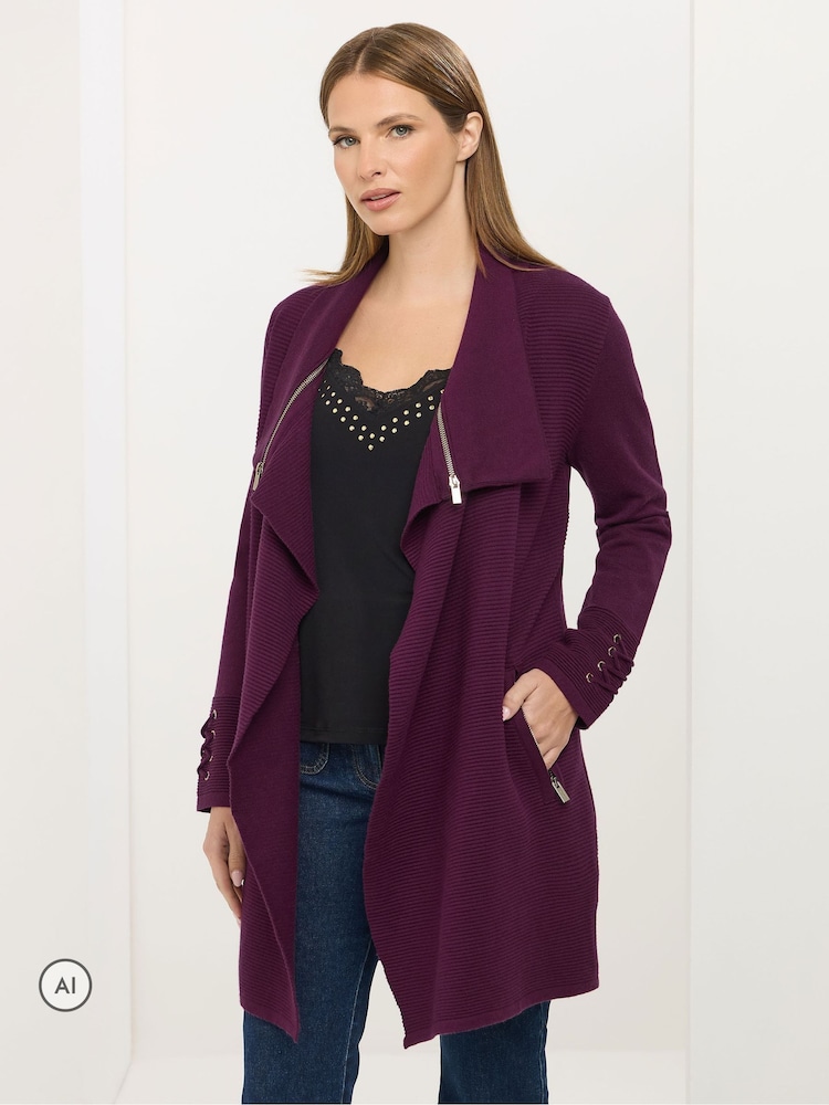Star by Julien MacDonald Purple Zip Shawl Collar Cardigan - Image 1 of 6