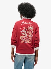 Superdry Red Dahlia Cream Suika Embroidered Loose Sweatshirt - Image 2 of 5