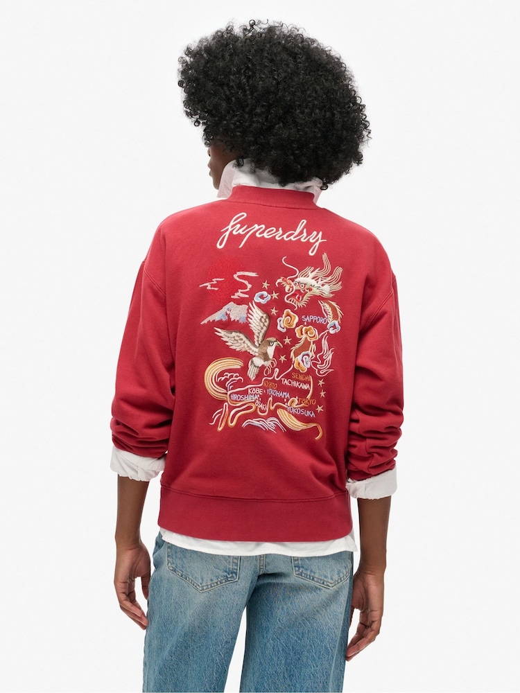 Superdry Red Dahlia Cream Suika Embroidered Loose Sweatshirt - Image 2 of 5