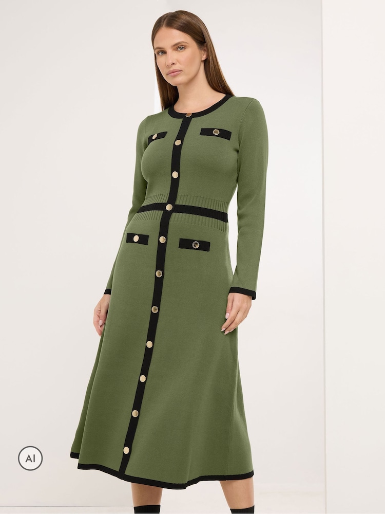 Πράσινο - Star by Julien MacDonald Knitted Contrast Trim Dress - Εικόνα 1 από 6