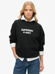 Black - Superdry Cadet Grey Marl Sport Luxe Loose Crew Sweatshirt - Image 1 of 4