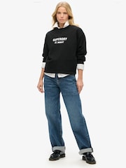 Black - Superdry Cadet Grey Marl Sport Luxe Loose Crew Sweatshirt - Image 2 of 4