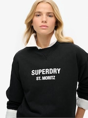 Black - Superdry Cadet Grey Marl Sport Luxe Loose Crew Sweatshirt - Image 3 of 4